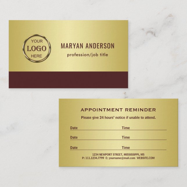 Dark-red gold design,Logo or Photo in gold circle, Tidsbeställning Kort (Fram/baksida)