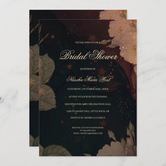 Dark Red Gothic Boho Floral Bridal Shower Inbjudningar (Fram/baksida)