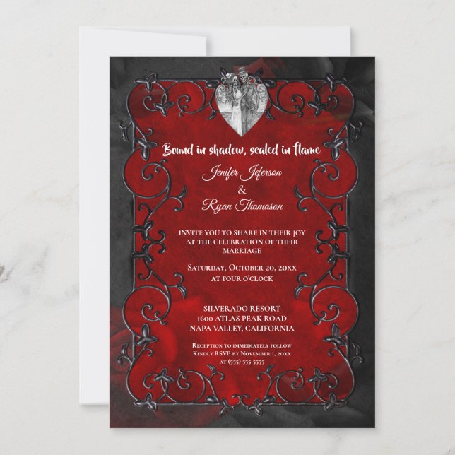 Dark red Gothic Halloween wedding Invitation Inbjudningar (Framsida)