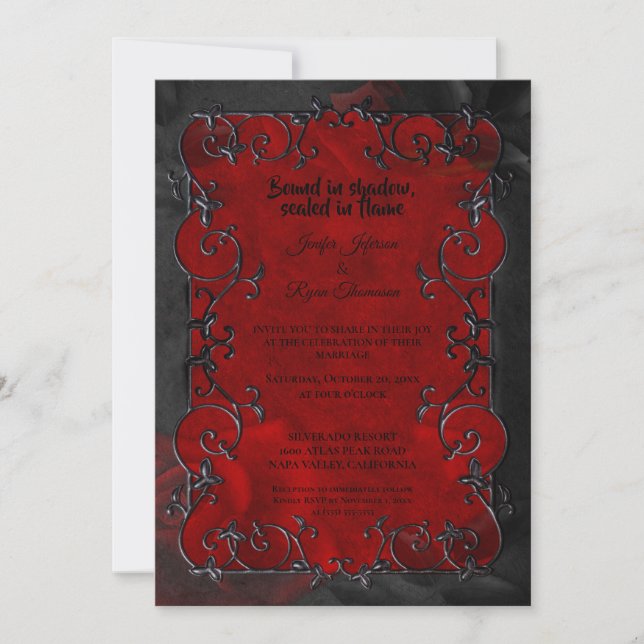 Dark red Gothic Halloween wedding Invitation Inbjudningar (Framsida)