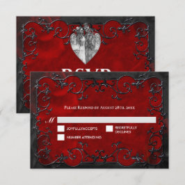 Dark red Gothic Halloween Wedding RSVP Card OSA Kort