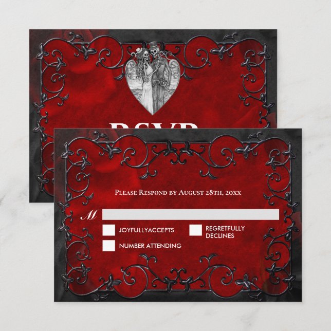 Dark red Gothic Halloween Wedding RSVP Card OSA Kort (Fram/baksida)