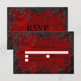 Dark red Gothic Halloween Wedding RSVP Card OSA Kort