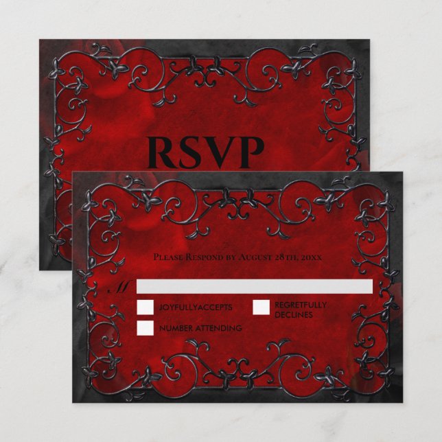Dark red Gothic Halloween Wedding RSVP Card OSA Kort (Fram/baksida)
