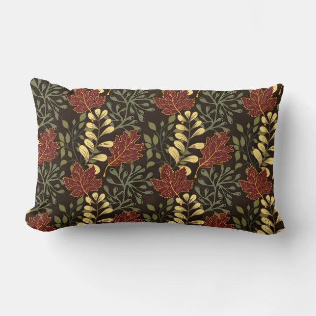 Dark red maple leaves floral pattern lumbarkudde (Framsida)