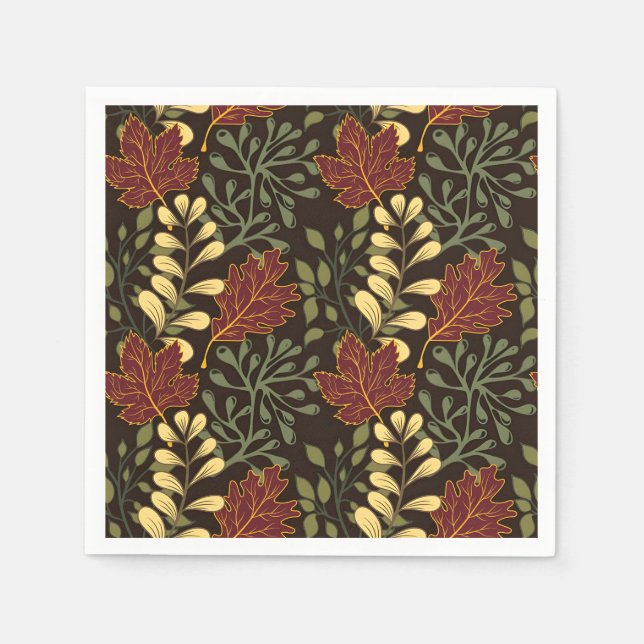 Dark red maple leaves floral pattern pappersservett (Framsidan)