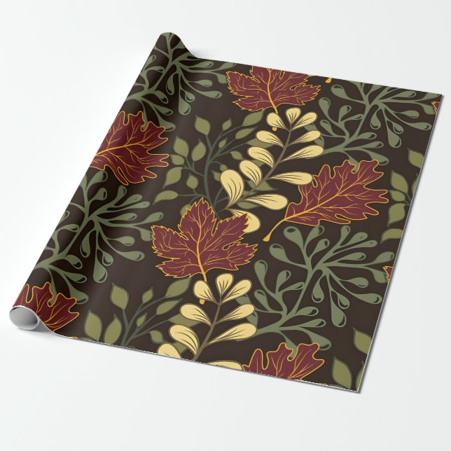 Dark red maple leaves floral pattern presentpapper (Utrullad)