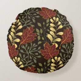 Dark red maple leaves floral pattern rund kudde