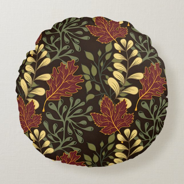 Dark red maple leaves floral pattern rund kudde (Framsidan)