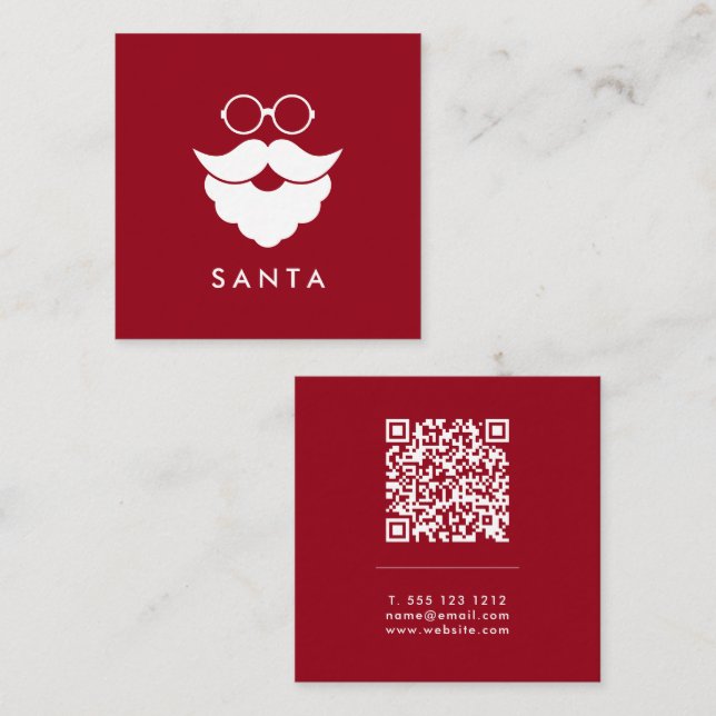 Dark Red Santa Services Minimal Cool Fun QR Code Fyrkantigt Visitkort (Fram/baksida)