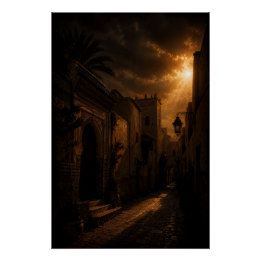 Dark Riad Alley Sunburst Poster Perfect Poster