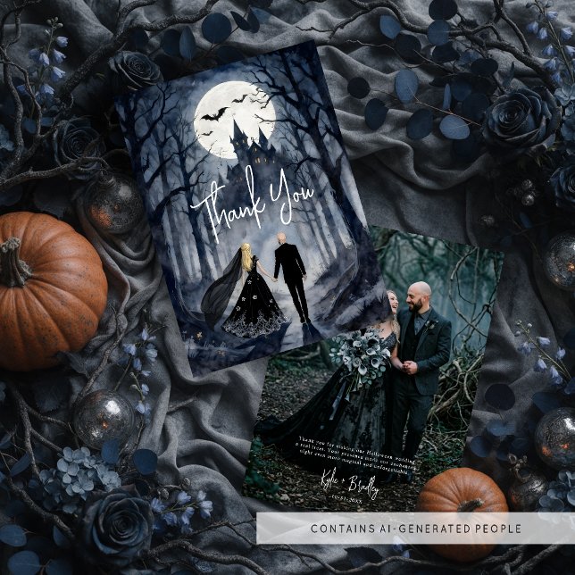 Dark Romance Spooky Forest Wedding TLW26 Tack Kort (Mysterious Halloween Spooky Forest Toward Haunted Castle Wedding Thank You Card.)