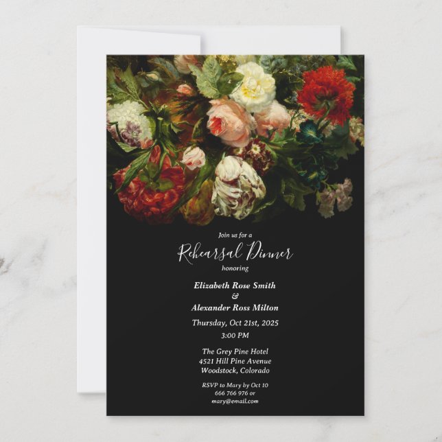 Dark romantic elegant floral Rehearsal dinner Inbjudningar (Framsida)