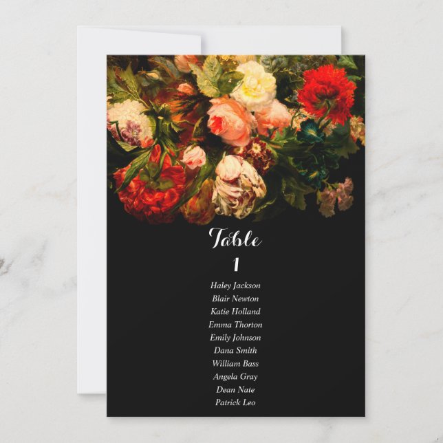 Dark romantic floral wedding seating chart card inbjudningar (Framsida)