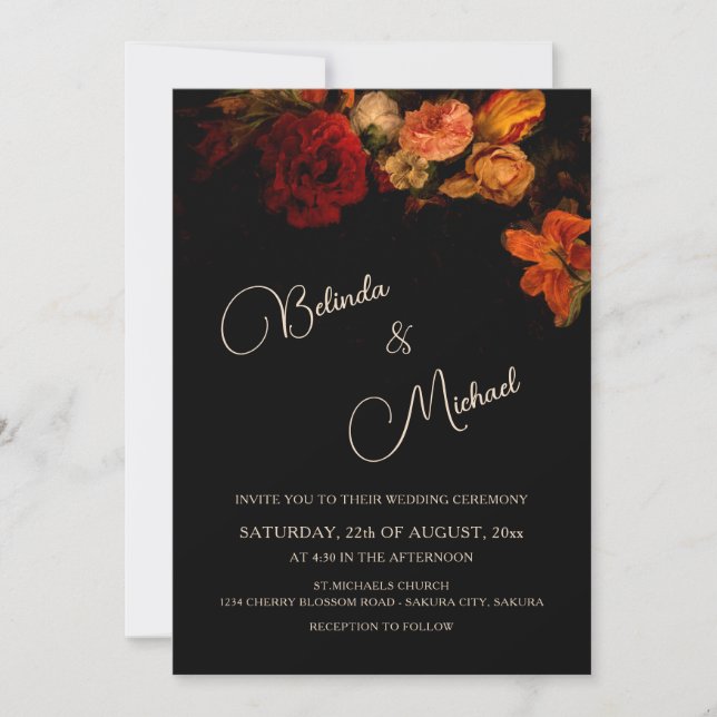 Dark Romantic Flowers | Photo Wedding Inbjudningar (Framsida)
