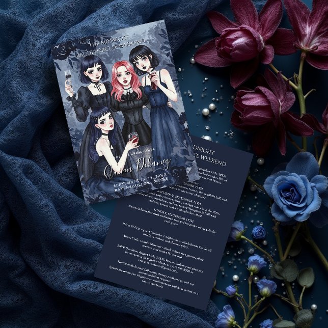 Dark Romantic Gothic Girl Bachelorette Party Inbjudningar (Happiest Romantic Gothic Girls Together in a Funny Party Bachelorette Weekend Invitation Cards. )