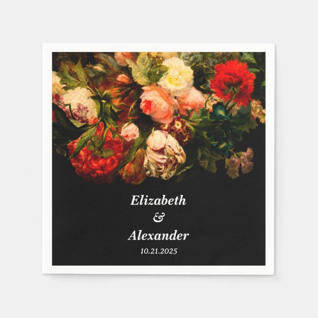 Dark romantic moody elegant floral wedding pappersservett (Framsidan)