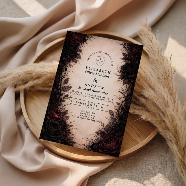 Dark Rose Gothic Wedding Inbjudningar (Skapare uppladdad)