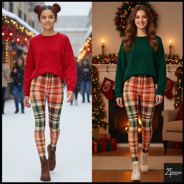 Dark Rustic Orange Green Brown Tartan Plaid Leggings (Skapare uppladdad)