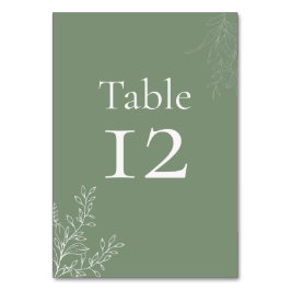 Dark Sage Green Botanical Table Number Bordsnummer