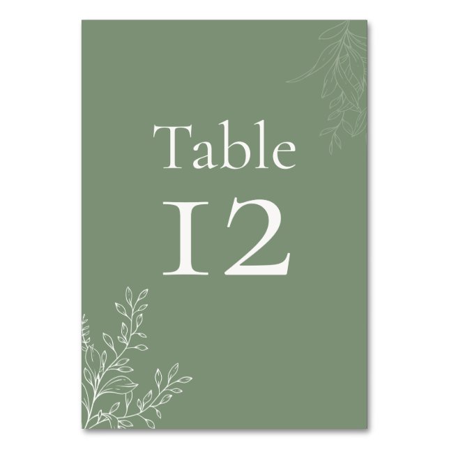 Dark Sage Green Botanical Table Number Bordsnummer (Framsidan)