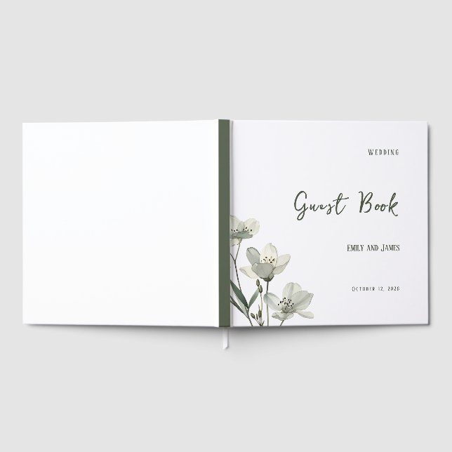 Dark Sage Green Botanical Wedding Gästböcker (Full)