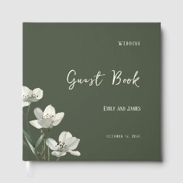 Dark Sage Green Botanical Wedding Gästböcker