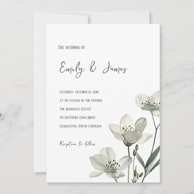 Dark Sage Green Botanical Wedding Inbjudningar (Framsida)