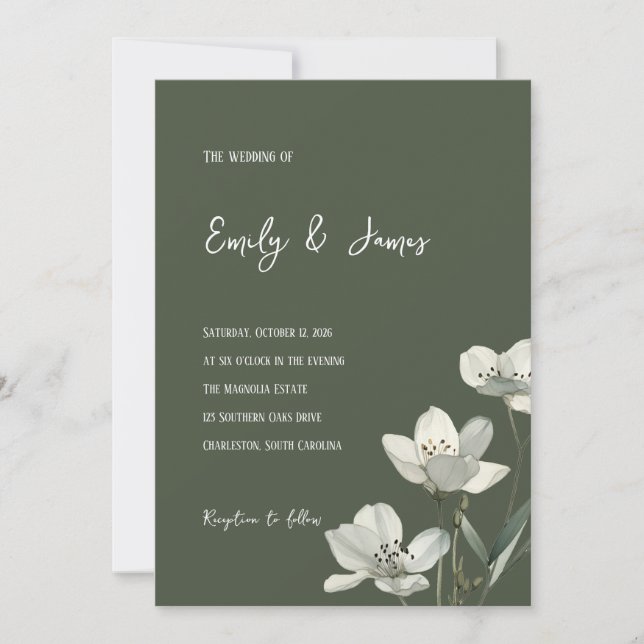 Dark Sage Green Botanical Wedding Inbjudningar (Framsida)