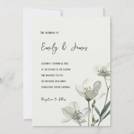 Dark Sage Green Botanical Wedding Inbjudningar