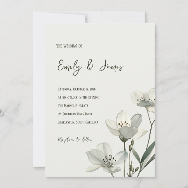 Dark Sage Green Botanical Wedding Inbjudningar (Framsida)