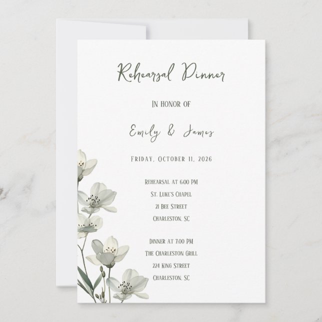 Dark Sage Green Botanical Wedding Inbjudningar (Framsida)