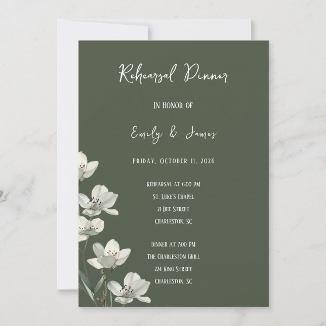 Dark Sage Green Botanical Wedding Inbjudningar (Framsida)