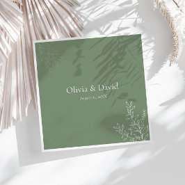 Dark Sage Green Botanical Wedding Napkin Pappersservett