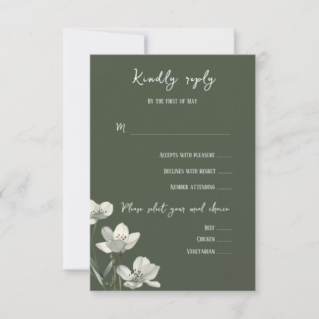 Dark Sage Green Botanical Wedding OSA Kort (Framsida)