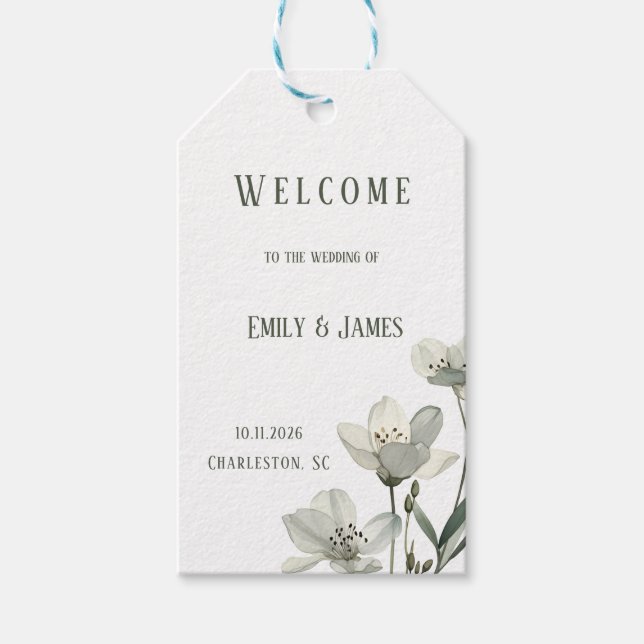 Dark Sage Green Botanical Wedding Presentetikett (Framsidan)