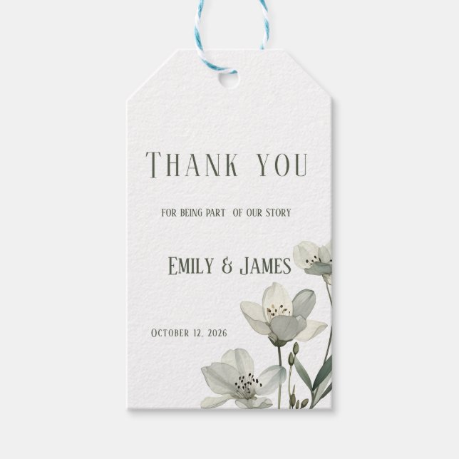 Dark Sage Green Botanical Wedding Presentetikett (Framsidan)