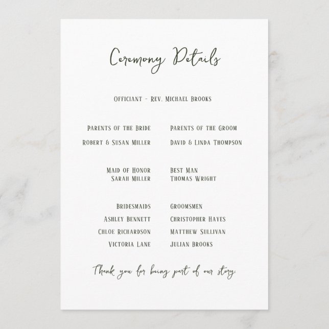 Dark Sage Green Botanical Wedding Program (Baksida)