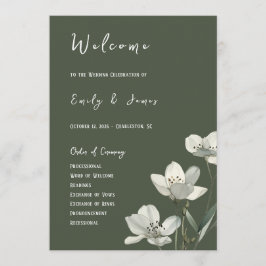 Dark Sage Green Botanical Wedding Program