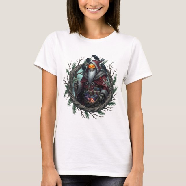 Dark Santa of Shadows – Gothic Christmas Skeleton  T Shirt (Framsida)