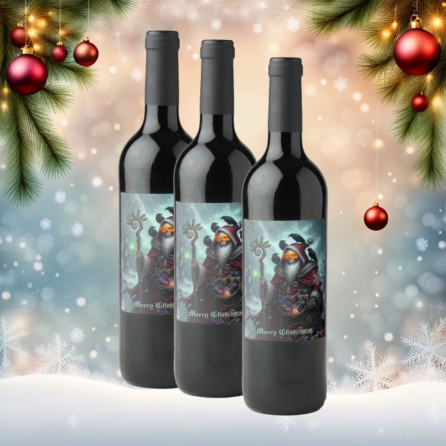 Dark Santa of Shadows – Gothic Christmas Skeleton  Vinflaska Etikett (Skapare uppladdad)