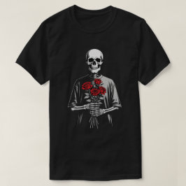 Dark Skeleton with Red Roses Bouquet Gothic Aesthe T Shirt