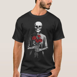 Dark Skeleton with Red Roses Bouquet Gothic Aesthe T Shirt