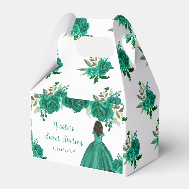 Dark Skin Princess Green Floral Sweet Sixteen Presentaskar (Framsidan Sidan)