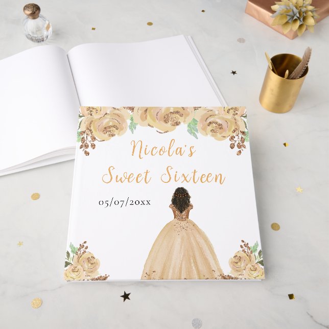Dark Skin Princess Peach Sweet Sixteen Guest Book Gästböcker (Framsidan öppen)
