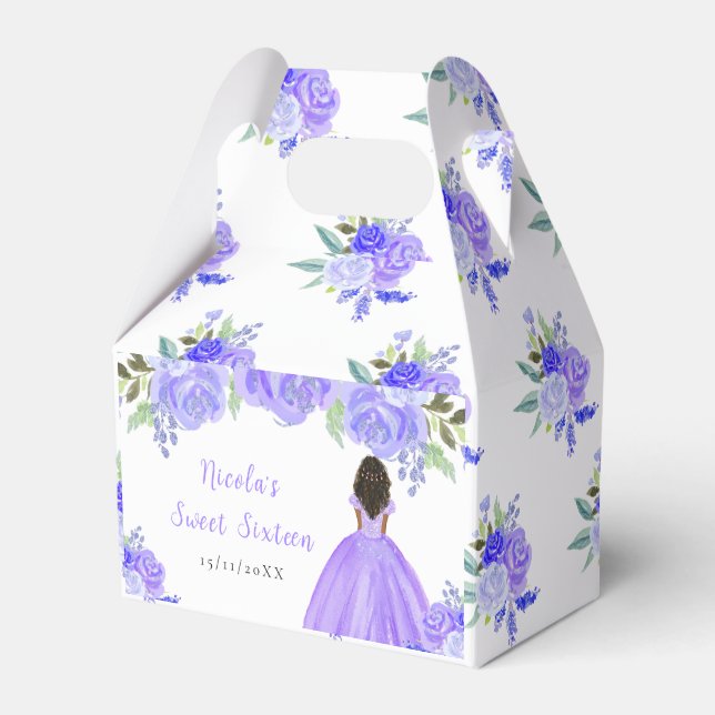 Dark Skin Princess Purple Floral Sweet Sixteen Presentaskar (Framsidan Sidan)