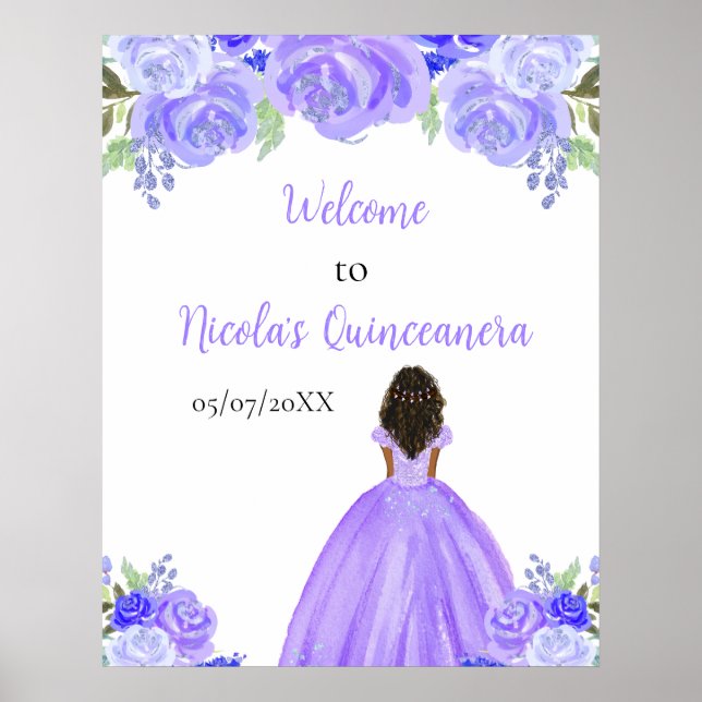 Dark Skin Princess Purple Quinceanera Welcome Poster (Framsidan)