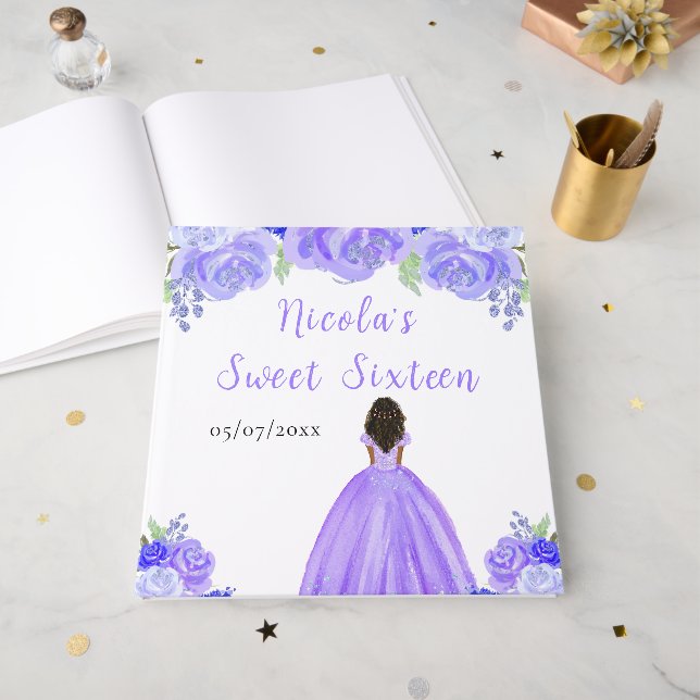 Dark Skin Princess Purple Sweet Sixteen Guest Book Gästböcker (Framsidan öppen)