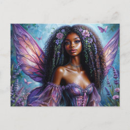 Dark-Skinned Fairy In Purple Floral Vykort