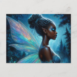 Dark-Skinned Fairy With Pointy Ears At Night Vykort